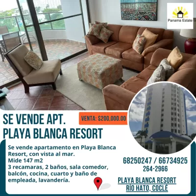 Venta de apartamento en Playa Blanca Resort, Río Hato  frente al mar