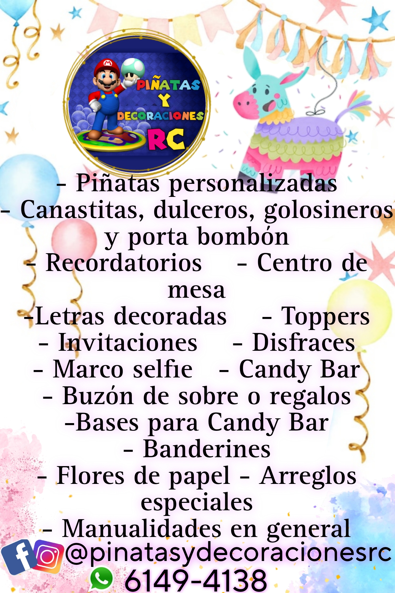 Contactanos , piñatas y decoraciones RC La Chorrera